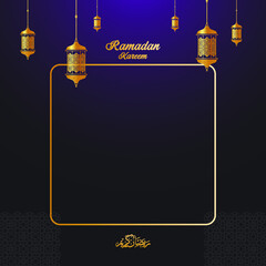 Ramadan Kareem Template Greeting Card Banner Vector Illustration with Lantern and Crescent