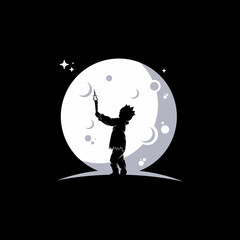 Little kids reach dreams logo with moon