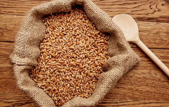 Wheat sprinkled on a wooden table texture image cereal food preparation