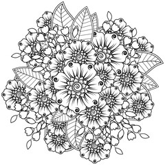 Fototapeta premium . Mehndi flower for henna, mehndi, tattoo, decoration. decorative ornament in ethnic oriental style. doodle ornament. outline hand draw illustration. coloring book page.