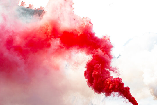 Smoke Bombs With Red Smoke Stock Photo - Download Image Now