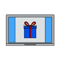 Laptop With Gift Box On Screen Icon