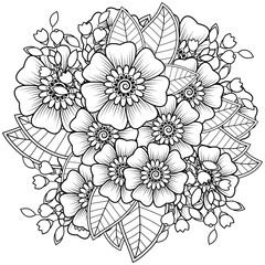 . Mehndi flower for henna, mehndi, tattoo, decoration. decorative ornament in ethnic oriental style. doodle ornament. outline hand draw illustration. coloring book page.
