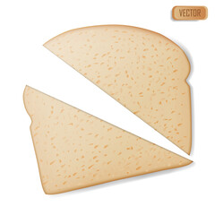 slice of wheat bread. Realistic isolated on white background vector illustration