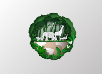 Tropical Wildlife in Paper Cut Forest Conservation Theme