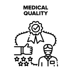 Medical Quality Vector Icon Concept. Medical Quality Hospital Treatment Care Review And Feedback, Award And Medal For Clinic Service Or Professional Medicine Skills Black Illustration
