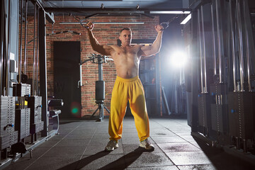 Obraz premium Professional bodybuilder doing his gym routine indoors