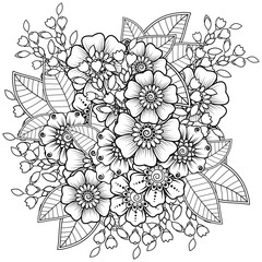 Fototapeta premium . Mehndi flower for henna, mehndi, tattoo, decoration. decorative ornament in ethnic oriental style. doodle ornament. outline hand draw illustration. coloring book page.