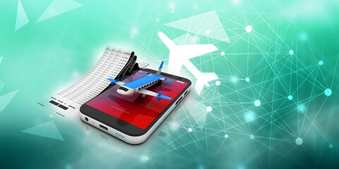 Fototapeta na wymiar 3d rendering Airplane in mobile phone