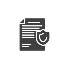 Insurance contact vector icon. filled flat sign for mobile concept and web design. Document and shield glyph icon. Symbol, logo illustration. Vector graphics