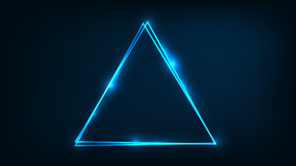 Fototapeta premium Neon double triangular frame with shining effects