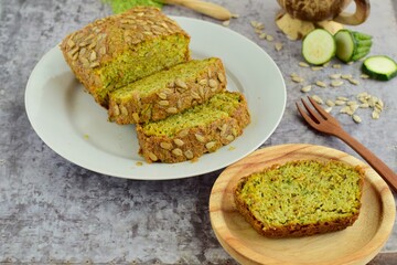 Wheatgrass zucchini bread with sunflower seeds