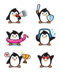 set of penguin character design
