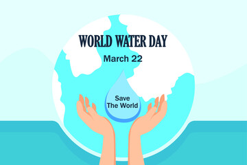 Water day vector concept: World water day background with hand holding water drop