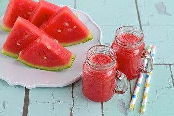 Fresh Watermelon Juice in Glass Jug
