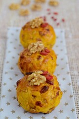 Homemade healthy delicious bread buns with walnut and goji berry 