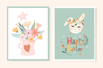 Fototapeta na wymiar Easter greeting cards, invitations set with seasonal design
