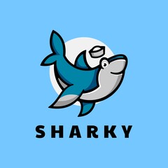 Vector Logo Illustration Shark Simple Mascot Style.