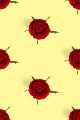 rosebud seamless pattern. head of rose bloom isolated on yellow pattern, pop art