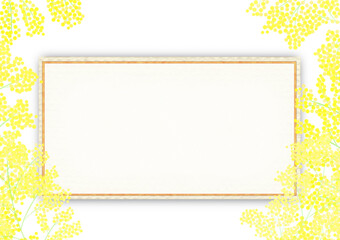 黄色いミモザの花を散らした背景とメッセージカード