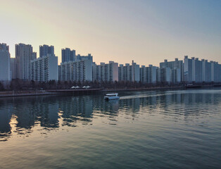 Fototapeta na wymiar Aerial View of Haeundae River Cruise, Busan, South korea, Asia