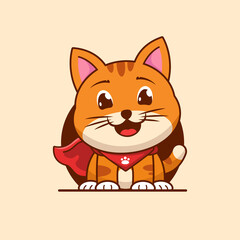 Cute Cat Hero Cartoon Design Pets Lover Illustration 
