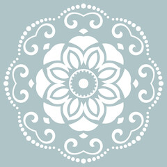 Oriental pattern with arabesques and floral white elements. Traditional classic ornament. Vintage pattern with arabesques