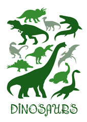 Dinosaur Vector illustration silhouette. green dinosaurs, kids dinosaur name prints dark Green, boys bedroom wall art, dino room, kids dinosaur posters.