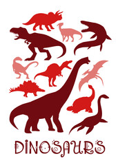 Dinosaur Vector illustration silhouette. red dinosaurs, kids dinosaur name prints red, boys bedroom wall art, dino room, kids dinosaur posters.