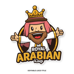 Arabian king mascot logo cartoon design template