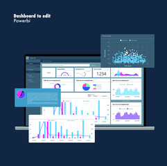 Dashboard graphs. Bars. Circles. Power bi. Business