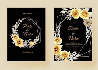 wedding invitation set sunflower watercolor frame