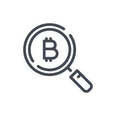 Bitcoin search line icon. Looking for bitcoin vector outline sign.