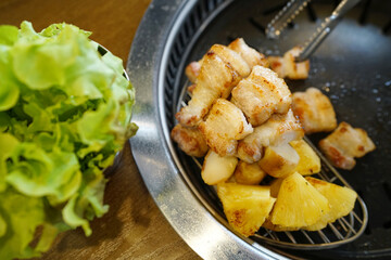 Samgyeopsal Gui - Grilled pork belly over hot charcoal stove, Korean BBQ style.