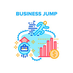 Fototapeta na wymiar Business Jump Vector Icon Concept. Business Jump In Career And Manager Profit, Company Growth Finance And Economic Development, Professional Personal Skills And Abilities Color Illustration