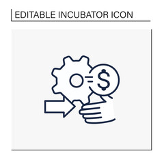 Marketing assistance line icon. Work closely with employees , coordinate advertising, market research, production, sales ,distribution. Business concept. Isolated vector illustration.Editable stroke