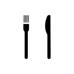 Cutlery line icon in black. Plate fork and knife silhouette. Isolated illustration on white background. Outdoor events and restaurant waiter. As template of card, banner, menu, flyer Vector EPS 10 