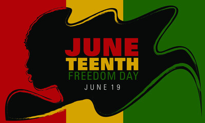 Juneteenth simple typography on a wavy hairstyle of a black figure  - 416232942