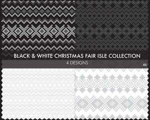 Black and White Christmas Fair Isle Seamless Pattern Collection