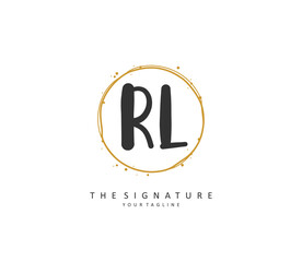 RL Initial letter handwriting and signature logo. A concept handwriting initial logo with template element.