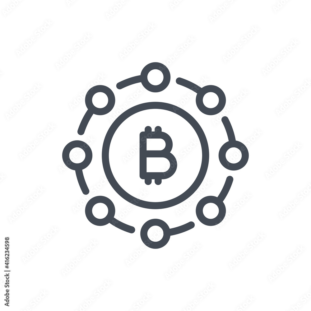 Wall mural bitcoin connection line icon. cryptocurrency network vector outline sign.