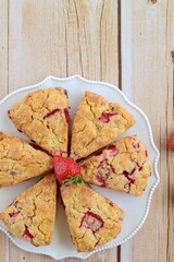 Freshly homemade baked strawberry scones. Flat lay