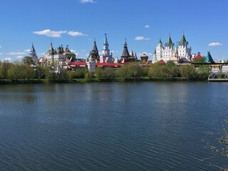 View of the river and city. Kremlin Izmailovo. Russia, Moscow.
