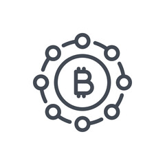 Bitcoin connection line icon. Cryptocurrency network vector outline sign.