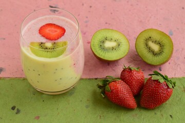 strawberry kiwi smoothie. Healthy breakfast fruit smoothie