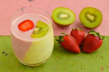 strawberry kiwi smoothie. Healthy breakfast fruit smoothie