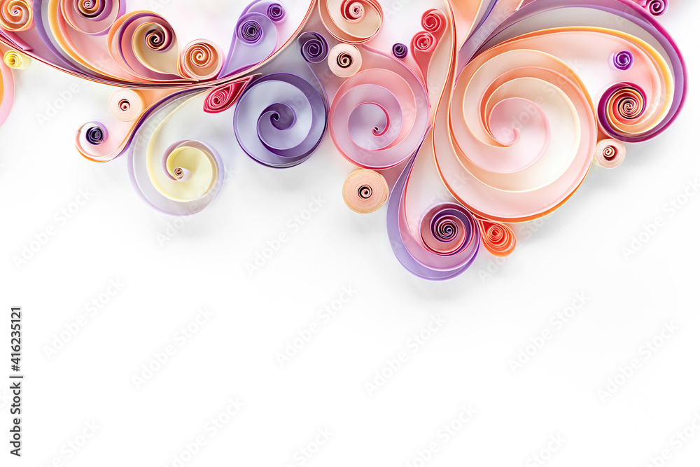 Wall mural abstract background with curls of scrolled paper for quilling. quilling paper art banner. paper fili