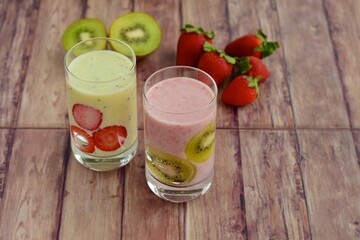 Fresh Healthy Kiwi Smoothie and Strawberry Smoothie