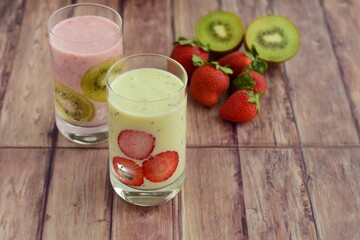 Fresh Healthy Kiwi Smoothie and Strawberry Smoothie