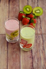 Fresh Healthy Kiwi Smoothie and Strawberry Smoothie